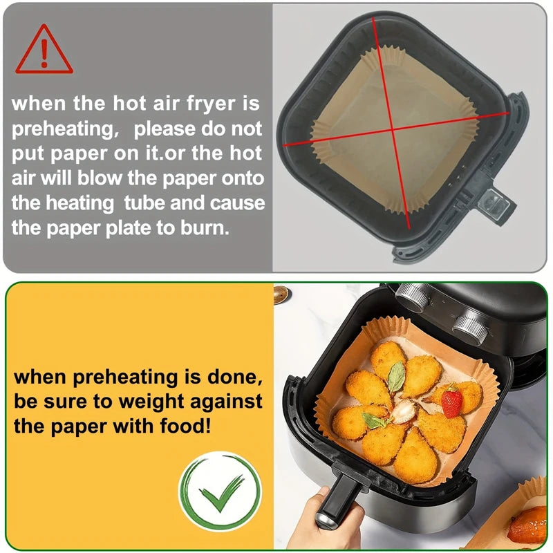 Air Fryer Paper Liners Disposable Oil-Proof Waterproof Baking Paper Round Square And Rectangle Parchment Kitchen Party Supplies