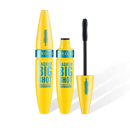 Black waterproof lengthening mascara by Blushimmer with thick, long-lasting black formula and visible brush applicator.
