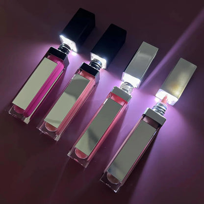Blushimmer vegan matte liquid lipstick and waterproof lip gloss in mirror tubes, displayed in wholesale bulk packaging