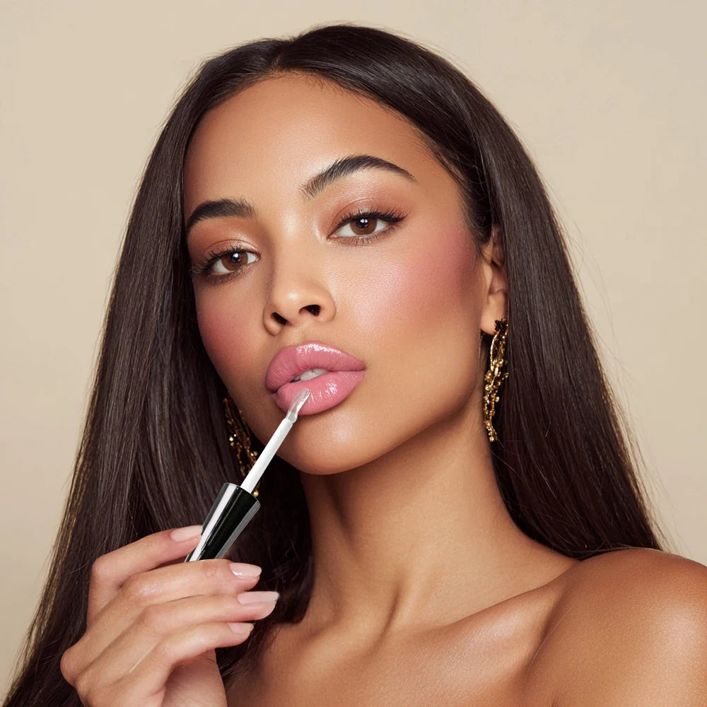 Blushimmer plumping lip oil with glossy, hydrating formula, non-drying, non-sticky, long-lasting moisturizing lip gloss.