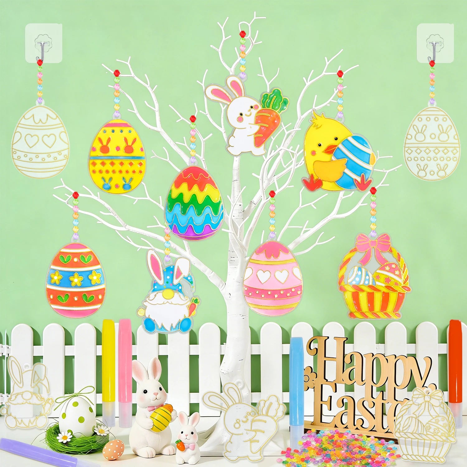 342 Pcs Easter Craft Kits, Create Your Own Easter Crafts for Easter Party, DIY Window Paint Art for Easter Holiday Decorations