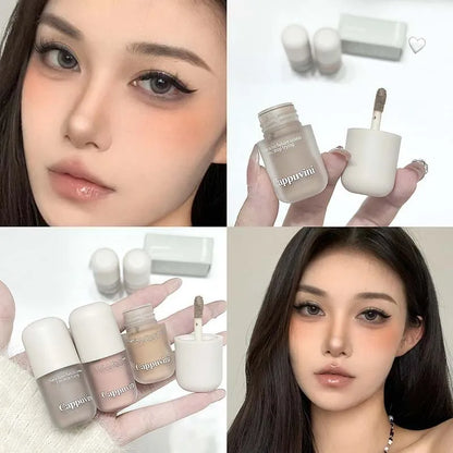 Blushimmer 3D face contouring cream in chocolate gray brown shade, featuring a natural matte nose shadow and shading powder for sculpting.