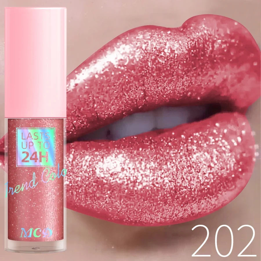Blushimmer 18-color diamond glitter liquid lip gloss with long-lasting waterproof formula and pearl shine, sparkling lip makeup.