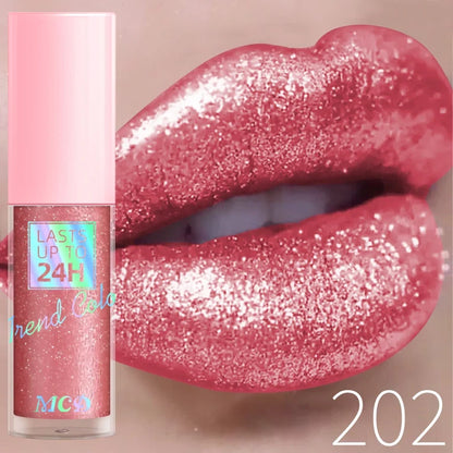 Blushimmer 18-color diamond glitter liquid lip gloss with long-lasting waterproof formula and pearl shine, sparkling lip makeup.