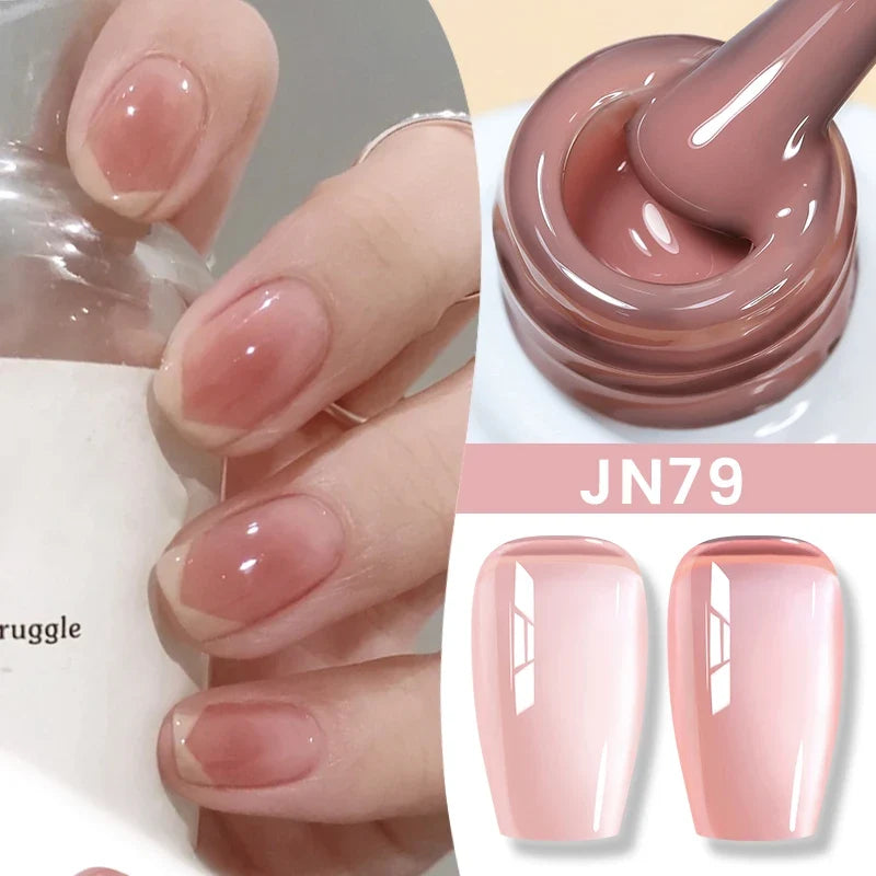 Blushimmer BORN PRETTY jelly nude gel nail polish in light pink peach, translucent color, 10ml UV cure gel for nail art at home
