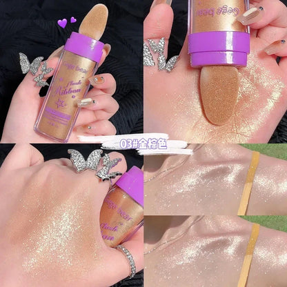 Blushimmer shimmer fairy highlighter powder in white loose face and body glitter with bronzer and illuminator, wand application