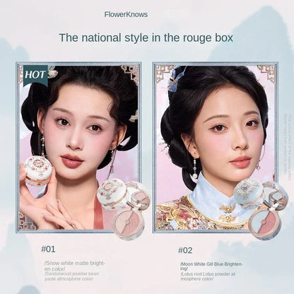 Blushimmer Flower Knows Blusher Butterfly Cloud Collar Duo in peach for dark skin, matte finish cheeks, makeup compact box.