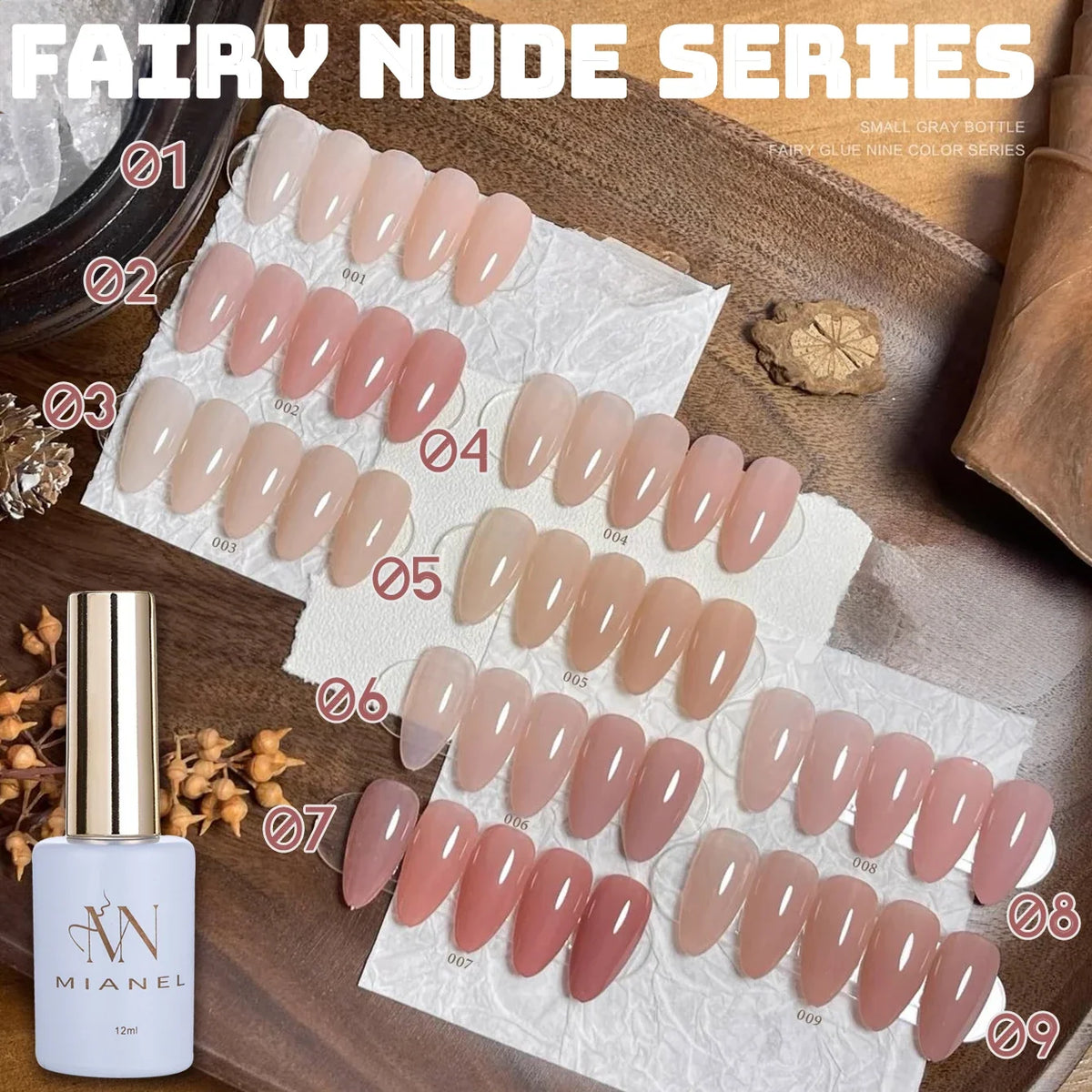 Blushimmer MIANEL Japanese-style fairy gel nail polish in white pink nude, ice clear, perfect for pink summer nails, 12ml bottle
