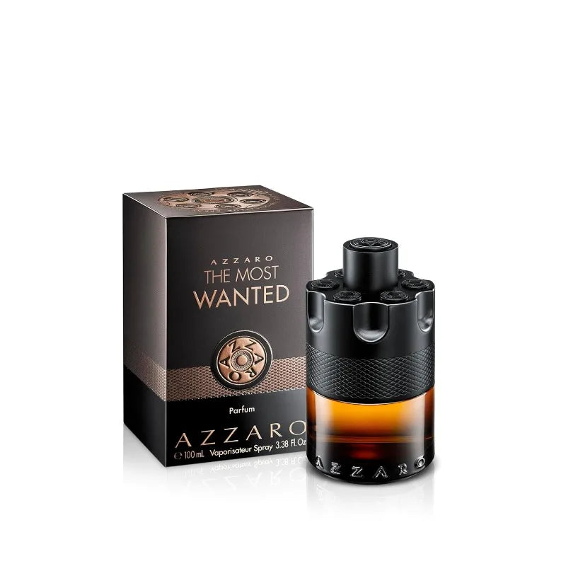 Azzaro The Most Wanted Parfum Intense men's perfume bottle with spicy woody scent, 100ML, showcasing sleek packaging and luxurious design.