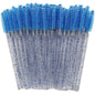 Set of 50 disposable Blushimmer eyelash brushes with crystal handles, mascara wands, and eyebrow applicators for lash extension and makeup.
