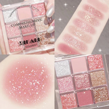 Blushimmer DIKALU spring and summer eyeshadow palette with rosy shades, nine-pan grid, low saturation smoke powders, rose tones