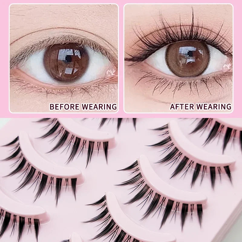 Blushimmer DINGSEN fake anime eyelashes, 5 pairs of natural-looking little devil manga eyelashes with clear band for daily makeup.