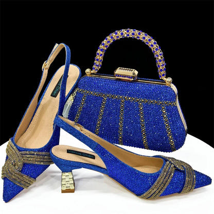Elegant women's shoes and matching bag set with rhinestones by EdleessFashion, featuring luxurious design and sparkling embellishments.