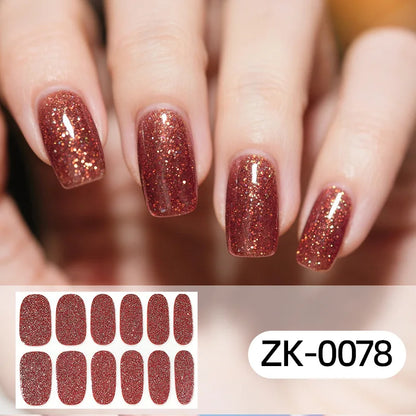 Gradient Cat Eye Style Nail Art Stickers, 16-Piece Set Self-Adhesive Waterproof Glitter False Nail Decals