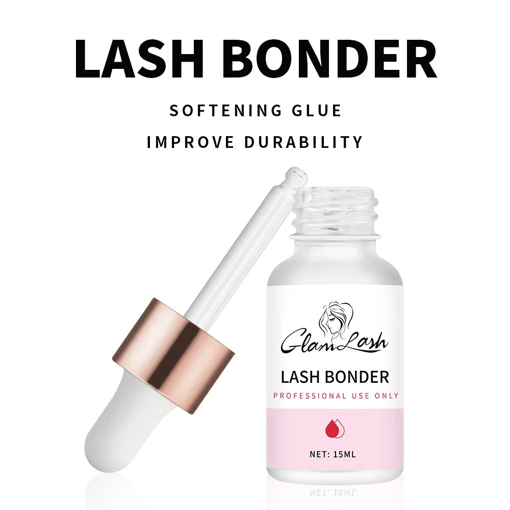 Blushimmer GLAMLASH 10ml eyelash extension super bonder fixing agent bottle with applicator for lash adhesive prep