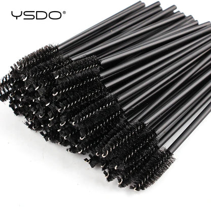 Set of 50 eyelash brushes and mascara spoolers by Blushimmer, including eyebrow brushes and false eyelash extension tools.
