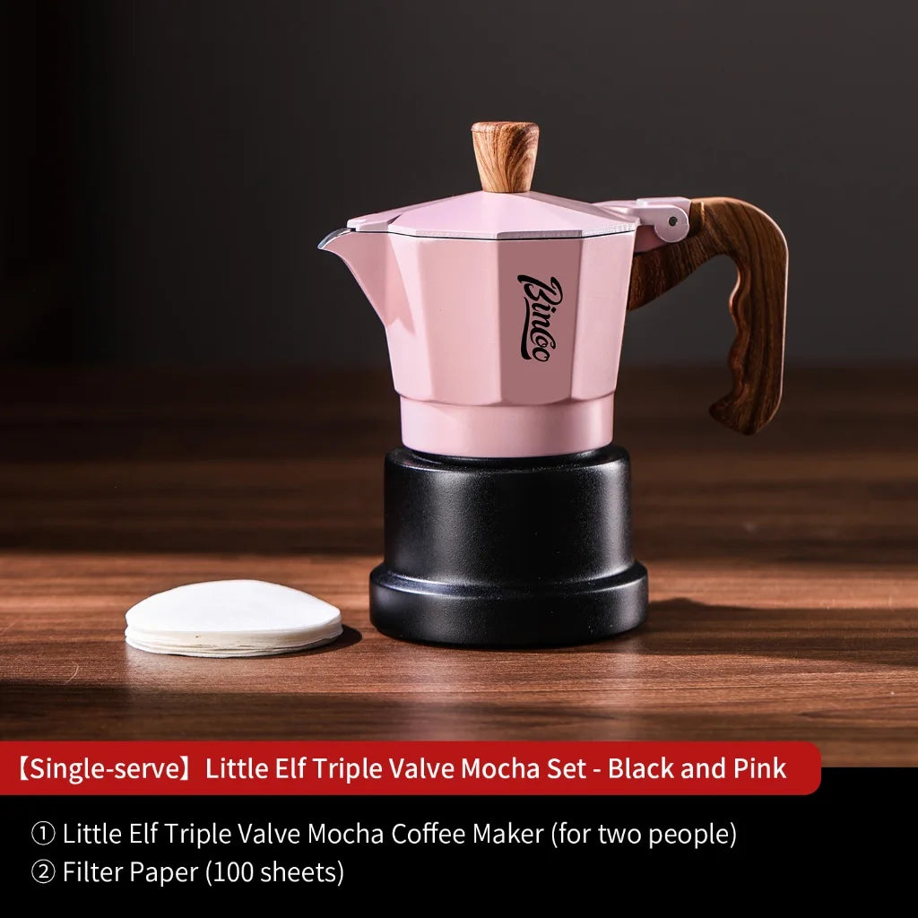 BINCOO Three-Valve Moka Pot Home Mini Espresso Coffee Maker Coffee Brewing Equipment 1Cup/2Cups