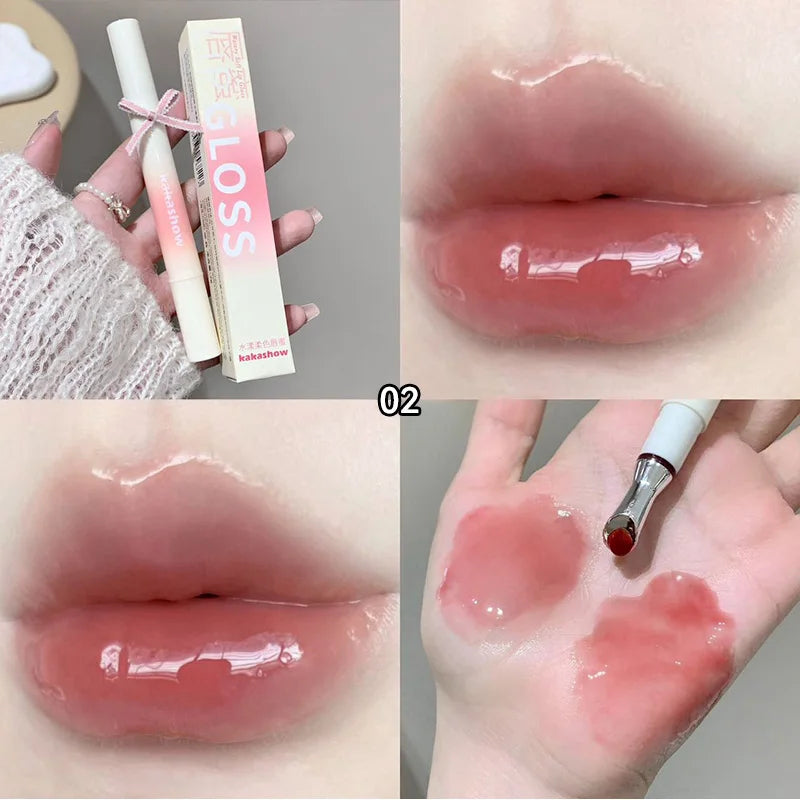 Kakashow Mirror Watery Lip Gloss by Blushimmer featuring a moisturizing jelly lip tint with a glossy, reflective finish.