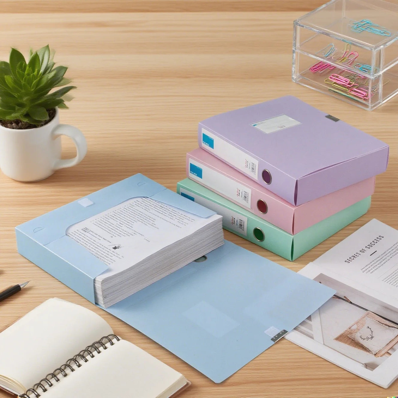 4-Piece Set of File Boxes, A4 Document Boxes, Office Desk Storage Boxes, Large-Capacity Contract Folder Storage, Office Supplies