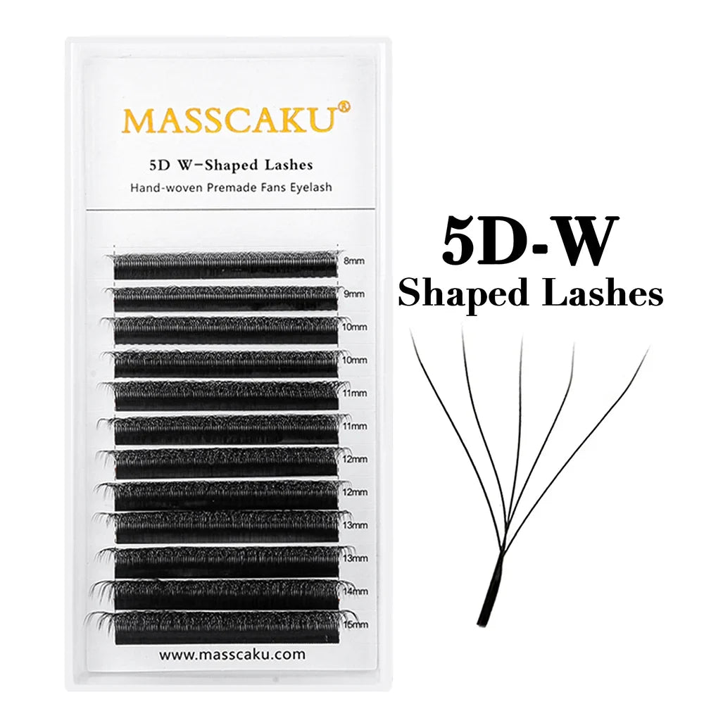 Masscaku 12Lines Premium Mink 3D to 6D false eyelash extensions in W shape, soft and natural individual lash supplies by Blushimmer.