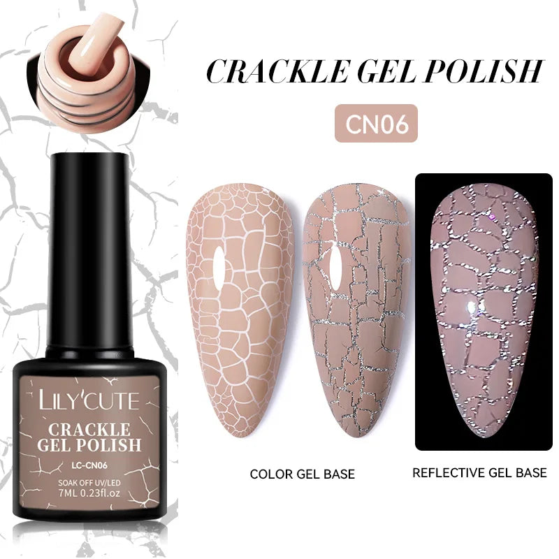 LILYCUTE neon crackle gel nail polish in 7ml bottle, fluorescent UV gel for summer manicure, quick-drying semi-permanent nail art.