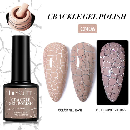 LILYCUTE neon crackle gel nail polish in 7ml bottle, fluorescent UV gel for summer manicure, quick-drying semi-permanent nail art.