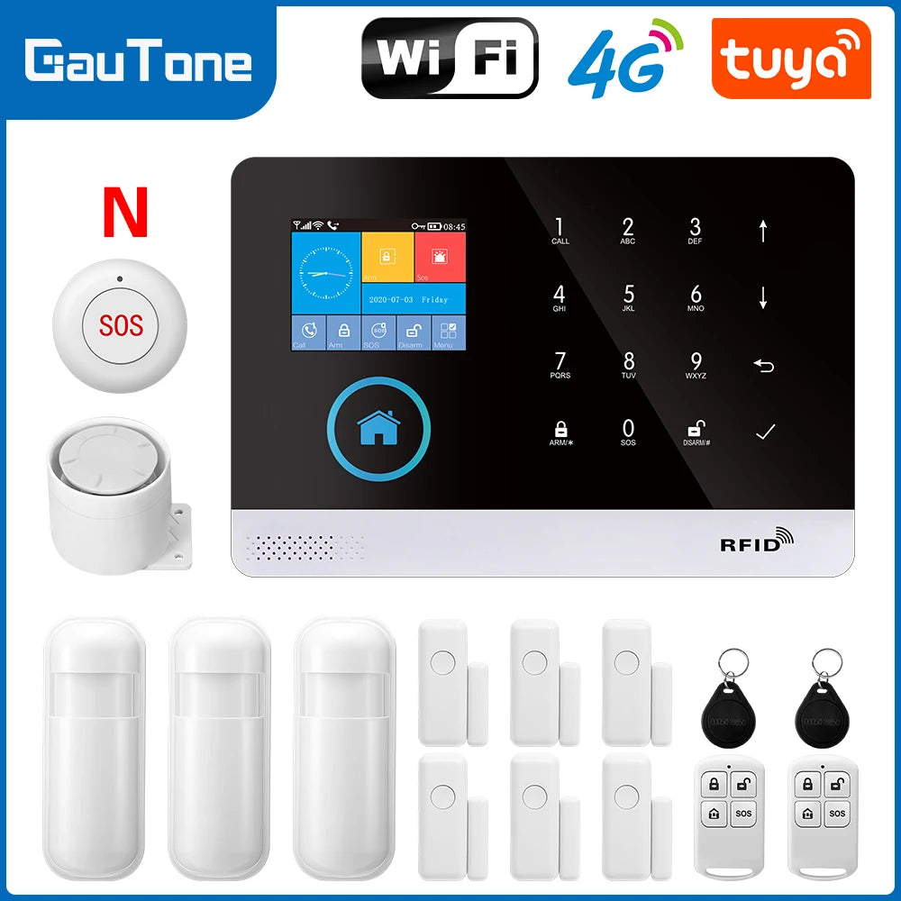 Smart Home GSM Alarm System 4G Wifi System for House Security Wireless with Door Sensor Work with Smart Life APP for Alexa