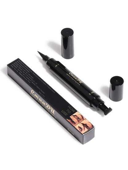 Black Wing Stamp Liquid Eyeliner by Blushimmer, waterproof and smudge-proof with a precise applicator for sharp winged eyeliner looks.