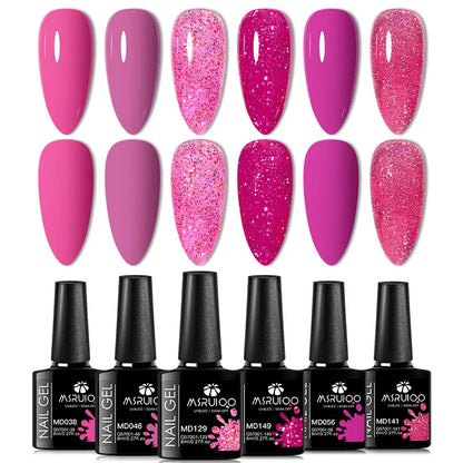 Blushimmer 6-piece nail gel polish set with vibrant, semi-permanent UV gel for all-season manicure and nail art.