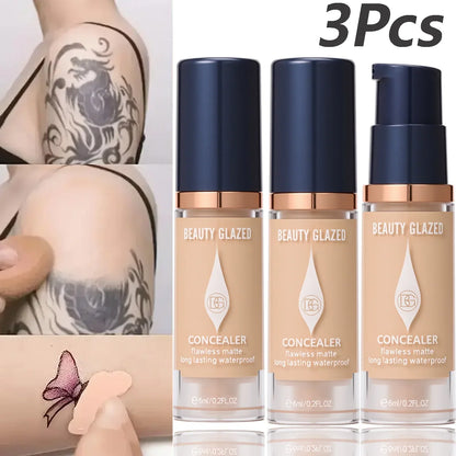 Blushimmer 3-piece full coverage concealer and foundation set with waterproof matte finish for dark spots and tattoos, travel size cosmetics