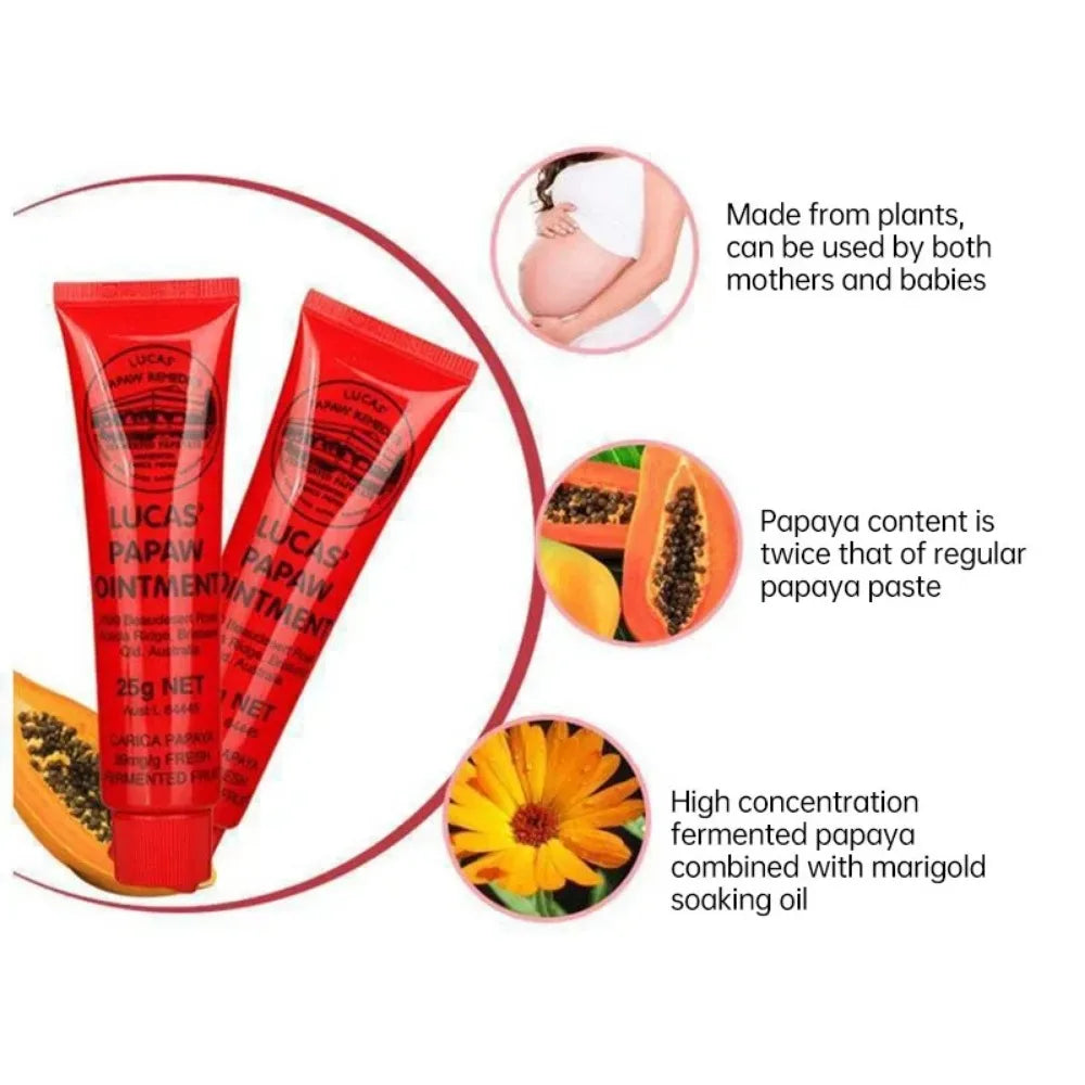 Blushimmer Lucas Papaw Ointment Lip Balm in 25g tube, moisturizing, hydrating, and anti-drying for smooth, soft lips.