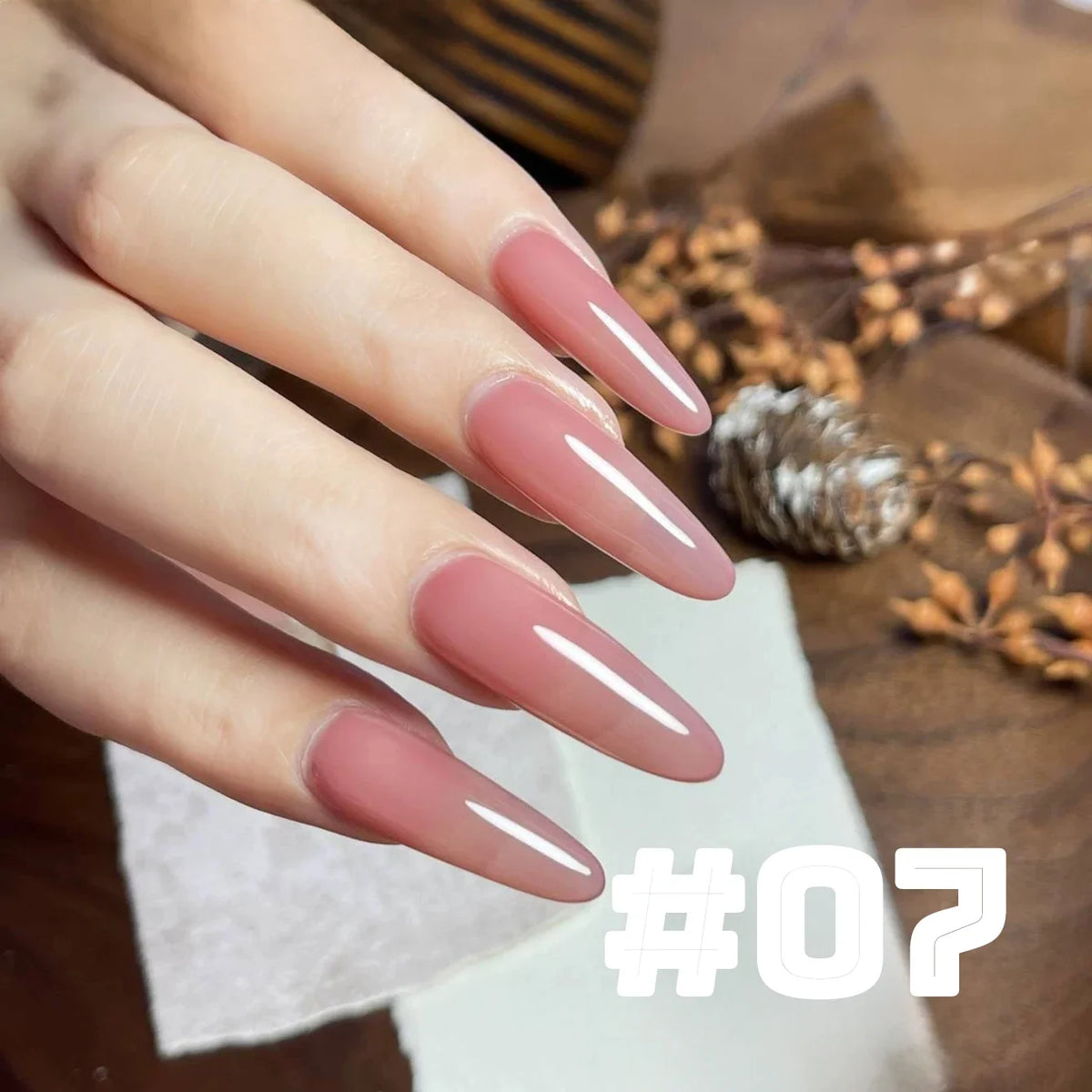 Blushimmer Mianel Japanese-style fairy gel nail polish in white pink nude, ice clear for summer nails, 12ml bottle.
