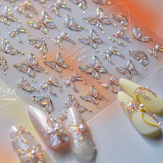 Shiny Jelly Butterfly 5D nail art sticker with rhinestones, insect design, self-adhesive manicure decal by Blushimmer