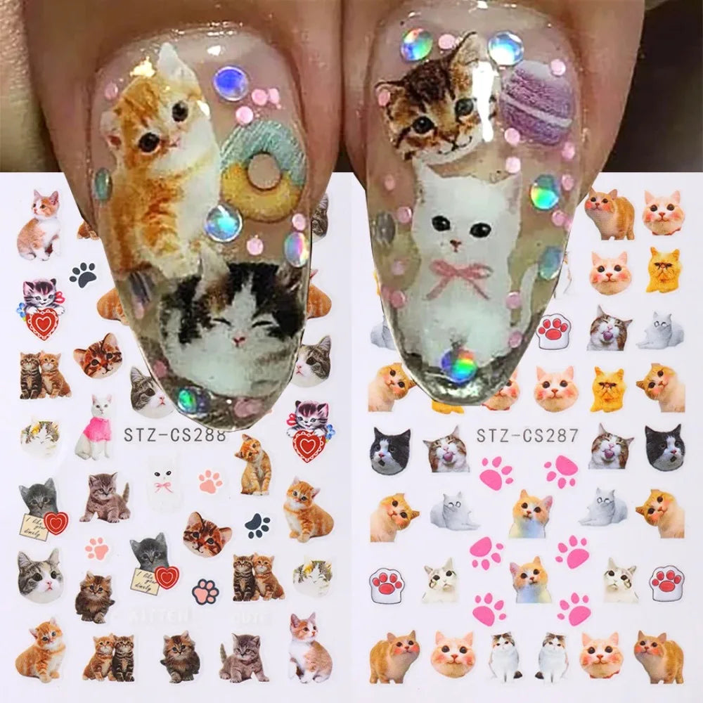 Cute 3D dog, cat, bunny, and star nail art stickers by Blushimmer featuring adorable cartoon animal designs for manicure decoration.