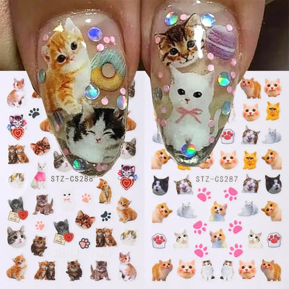 Cute 3D dog, cat, bunny, and star nail art stickers by Blushimmer featuring adorable cartoon animal designs for manicure decoration.
