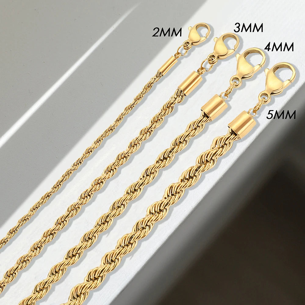 eManco 2/3/4/5MM  Rope Chain Necklace Stainless Steel Never Fade Waterproof Choker Men Women Jewelry Gold Color Chains Gif