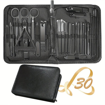 Blushimmer 30-in-1 manicure set with red toenail clippers and pedicure tools, featuring nail clippers, scissors, and grooming accessories.