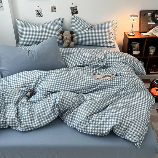 Fashion Striped Plaid Bedding Set Vintage Skin-Friendly Bed Sets for Four Seasons Washed Single Size Textile Supplies for Home