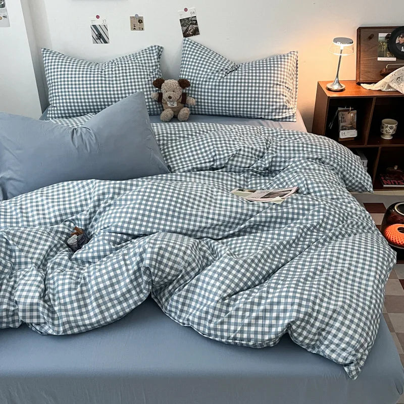 Fashion Striped Plaid Bedding Set Vintage Skin-Friendly Bed Sets for Four Seasons Washed Single Size Textile Supplies for Home