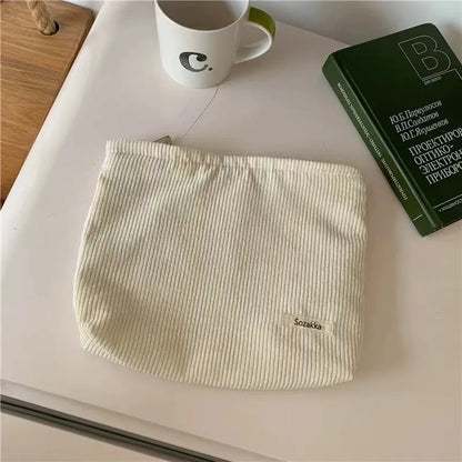 Blushimmer corduroy makeup bag for women, large capacity with lipstick, mobile phone, and change pocket, handheld design