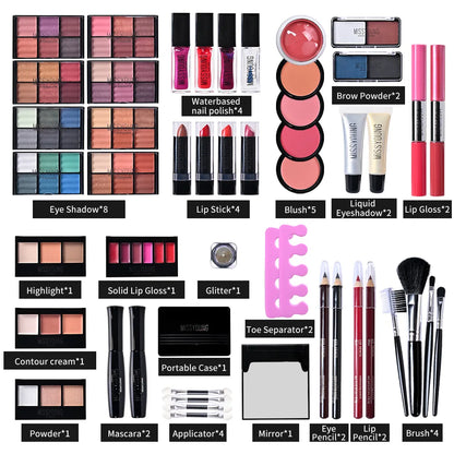 Blushimmer makeup gift set for women with face powder, eyeshadow palette, lipsticks, highlighter, bronzer, and makeup brushes
