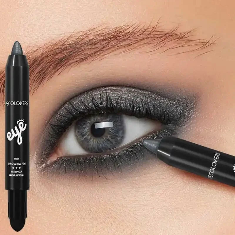 Blushimmer waterproof eyeshadow pencil stick with pearly shimmer and glitter in six colors, ideal for long-lasting eye makeup.