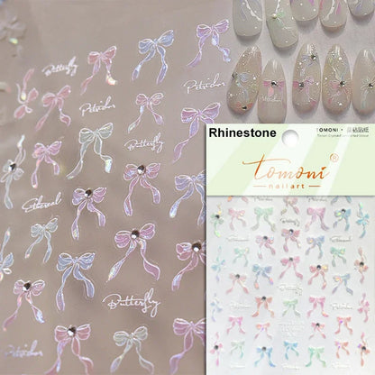 French leopard print bowknot lace ribbon with rhinestones and pearls for manicure nail art decoration by Blushimmer.
