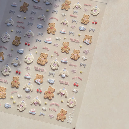 Brown kawaii bear nail art sticker from Blushimmer featuring self-adhesive Japanese cartoon animal decals for DIY nail decoration.