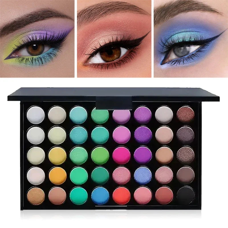 Blushimmer 40-color glitter eyeshadow palette with matte, waterproof, long-lasting pressed powders for vibrant eye makeup looks