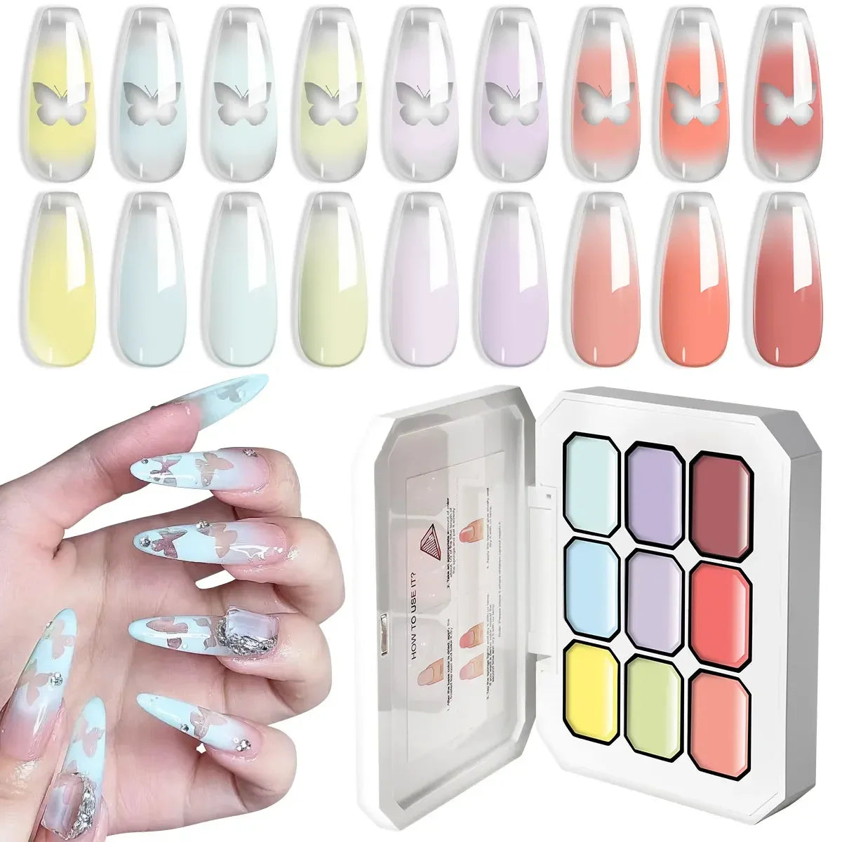 Blushimmer LIMEGIRL 7-in-1 nail gel kit with gradient colors, long-lasting hybrid gel for salon nail art and high texture finishes.