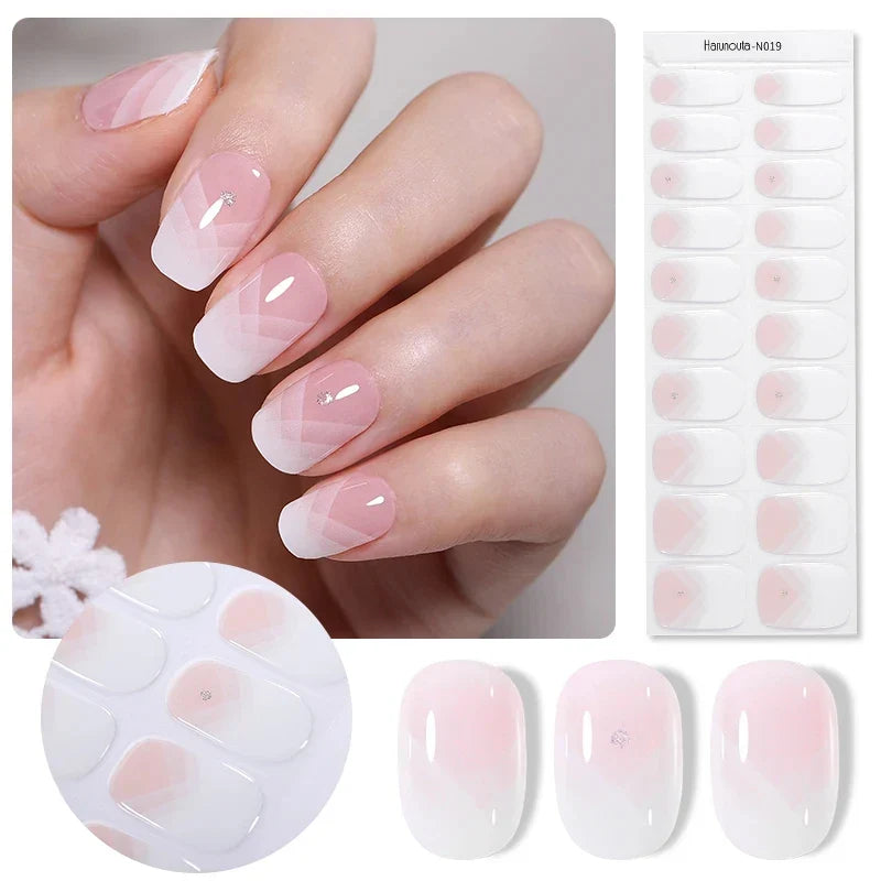 Blushimmer gradient French semi-cured gel nail sticker set with 20 tips, full cover wraps for manicure, UV lamp required