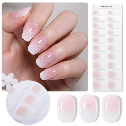 Blushimmer gradient French semi-cured gel nail sticker set with 20 tips, full cover wraps for manicure, UV lamp required