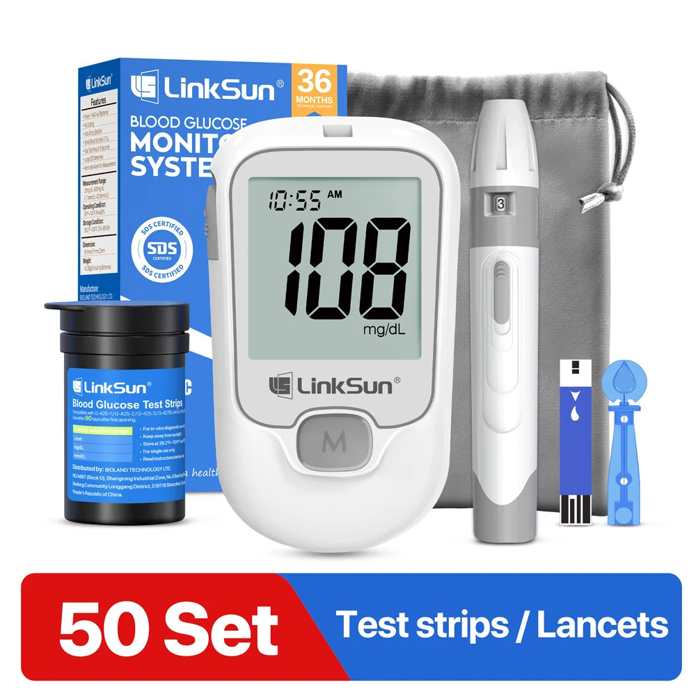 G-425-3 LinkSun Blood Glucose Meter Glucometer Complete Kit Diabetes Accessories Finger Blood Digital Glucose Sugar Test Machine