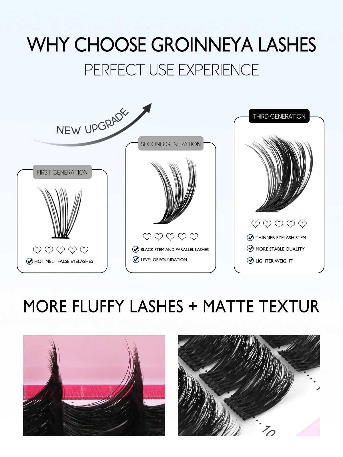 Blushimmer Lash Clusters Kit with C curl individual eyelash extensions in 10-18mm, featuring lash bond and seal for DIY eyelash extension application.